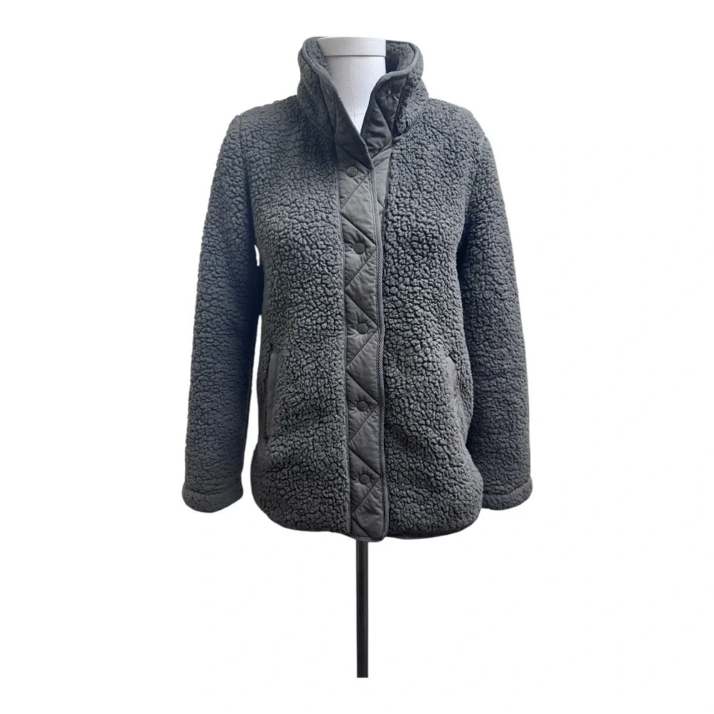 Abercrombie & Fitch Sherpa Nylon Snap Up Jacket, Size Small, Teddy coat, Green - Picture 5 of 15